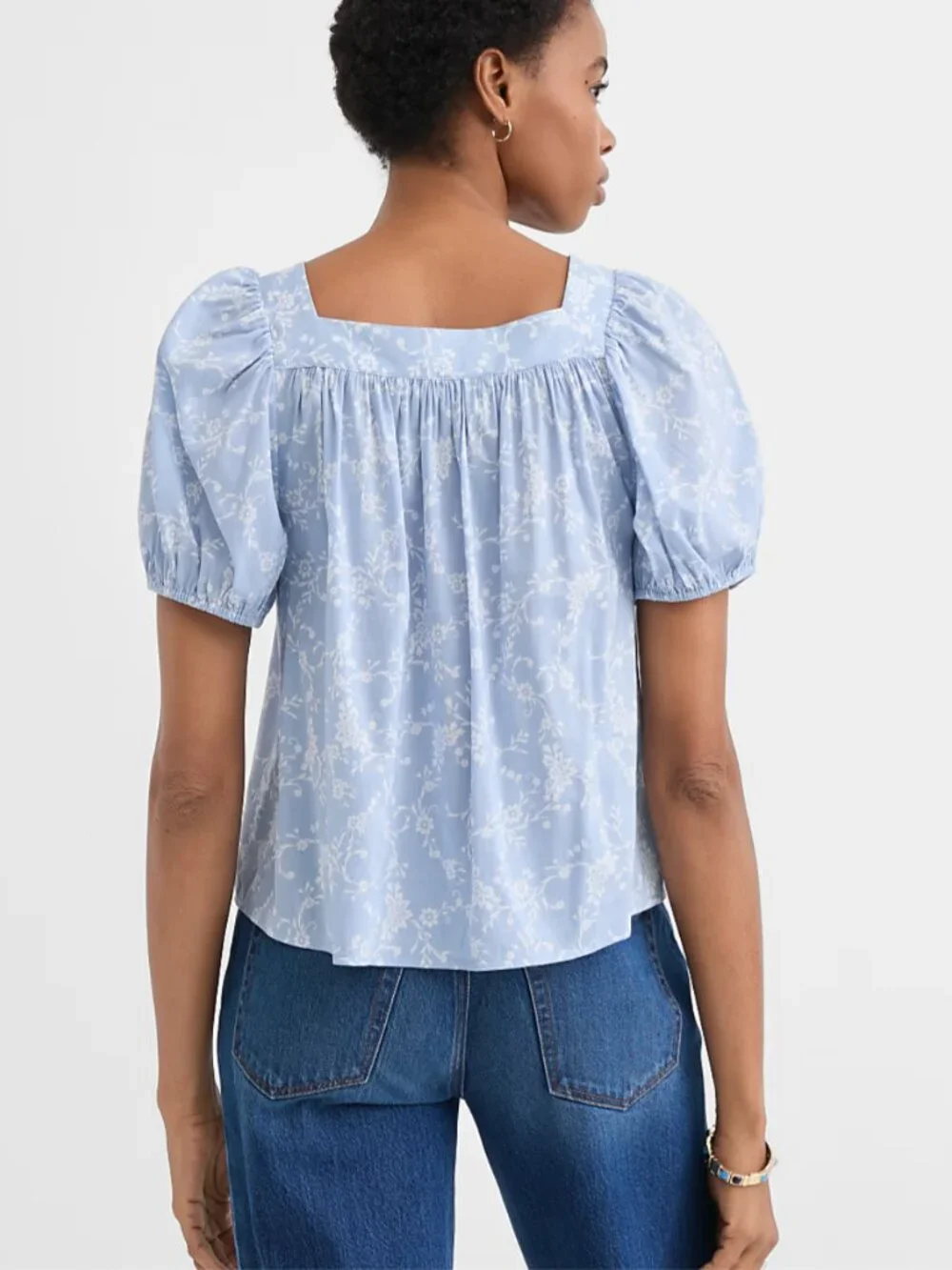 Paisley Puff Sleeve Square Neck Blouse